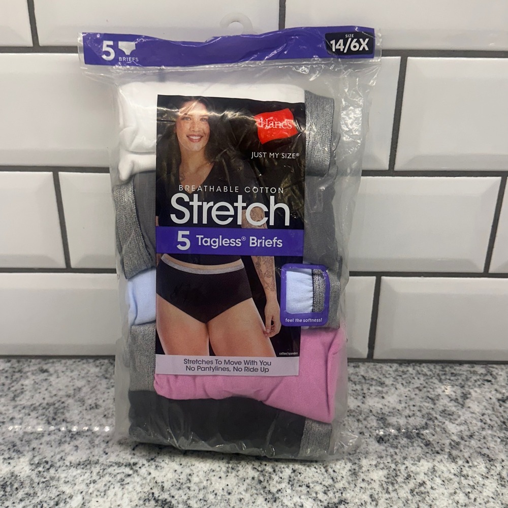 Hanes Womens 14/6X Briefs Multicolor 5‎ Pack Cotton Stretch Tagless Just My Size